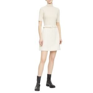 Theory NWOT Ivory Turtleneck Knit Combo Sweater Dress Size P